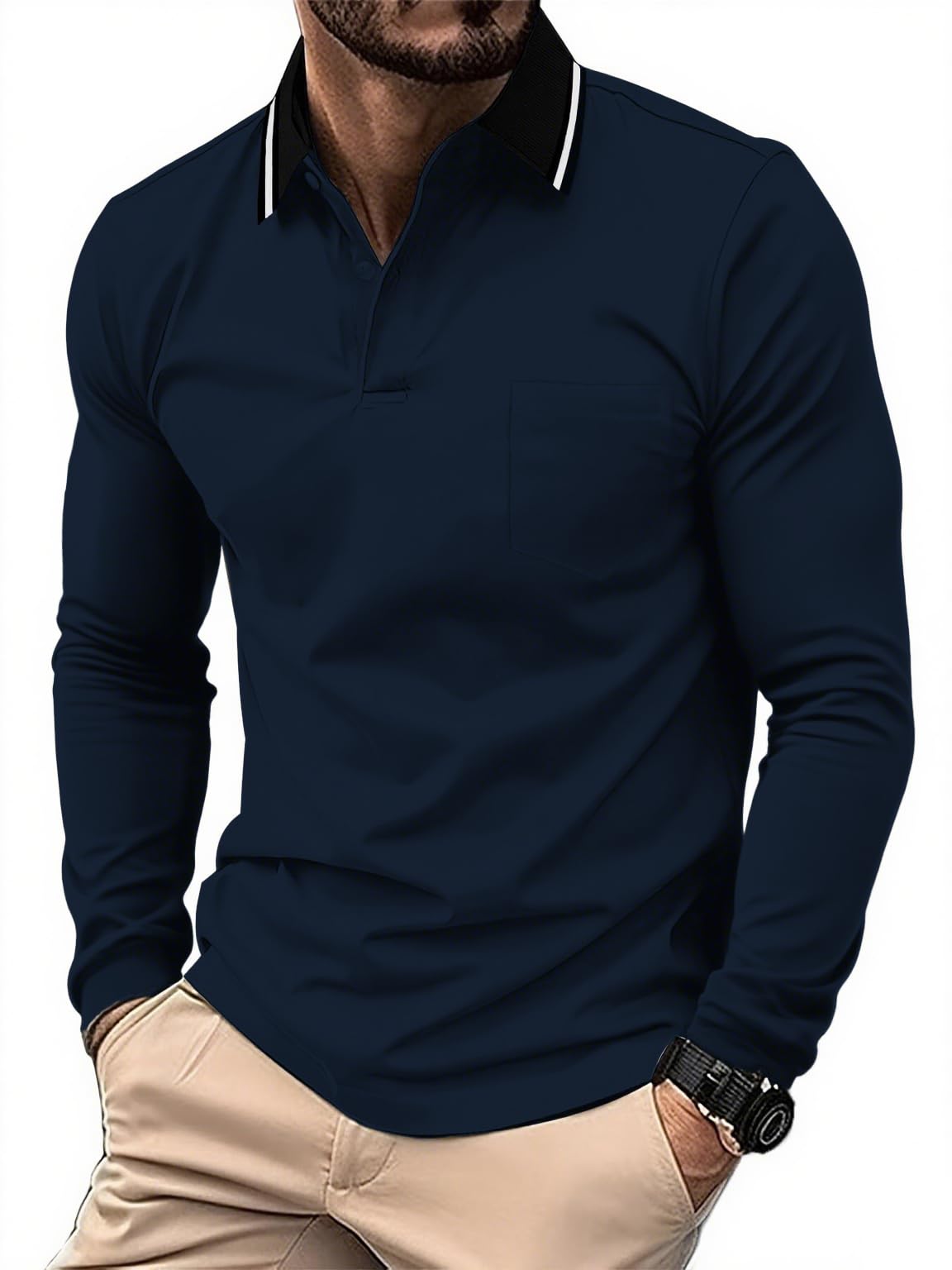 JACKETOWN 3er Pack Poloshirt Herren Langarm Atmungsaktiv Poloshirt Set Knopfkragen Arbeitshemd Golf Polohemd Frühling Herbst Arbeits T Shirt mit Tasche