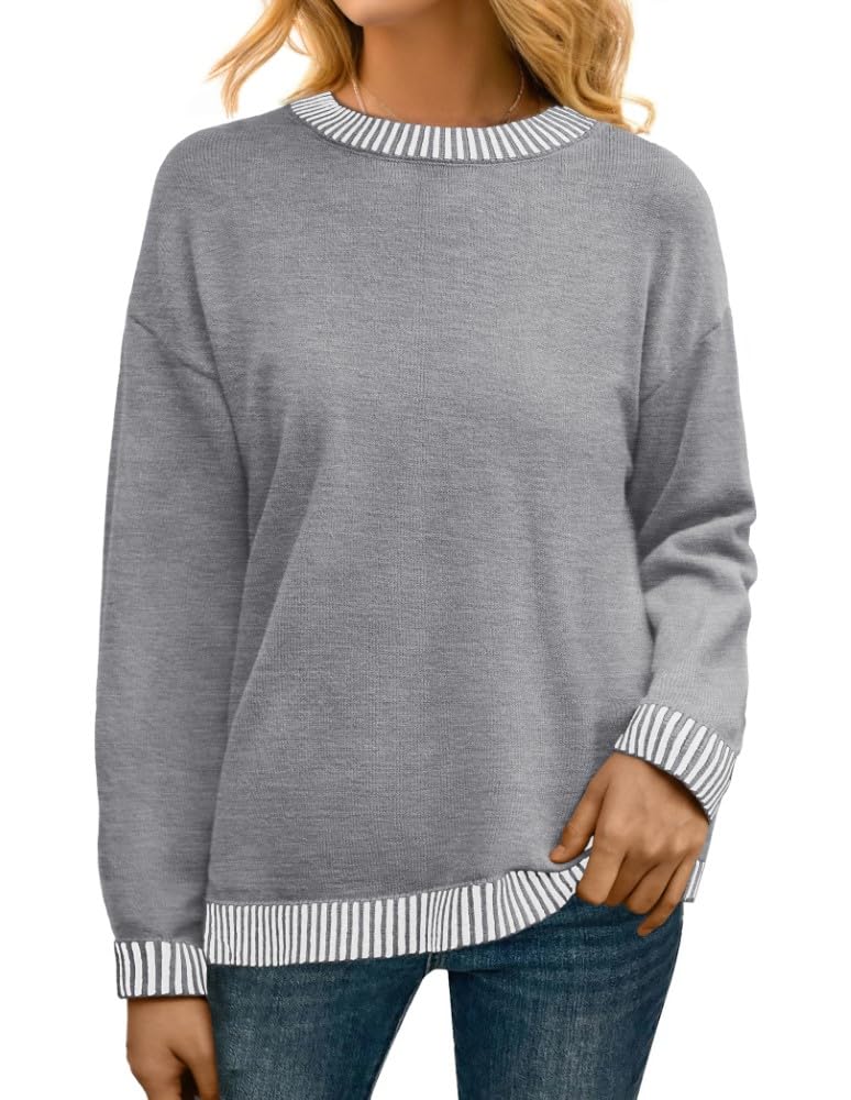 PrinStory Pullover Damen Strickpullover Langarm Rundhals Elegant Lässig Sweatshirt Warm Damen Winter Pullis Strickwaren
