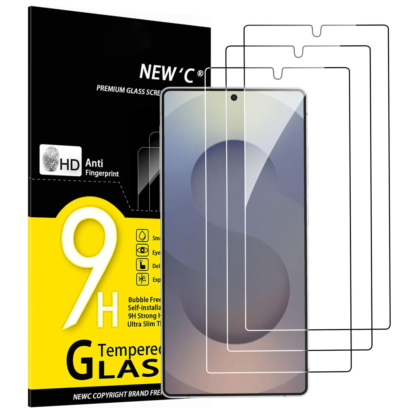 NEW'C Pack of 3 for Samsung Galaxy S25 Ultra Tempered Glass, Scratch Free, 9H Hardness, HD Screen Protector, Ultra Clear, Ultra Resistant
