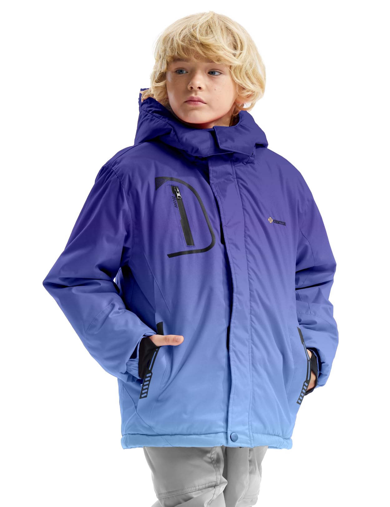 Gemyse Boys' Waterproof Ski Jacket, Windproof Fleece Jacket, Outdoor Winter Jacket, Rain Jacket with Hood