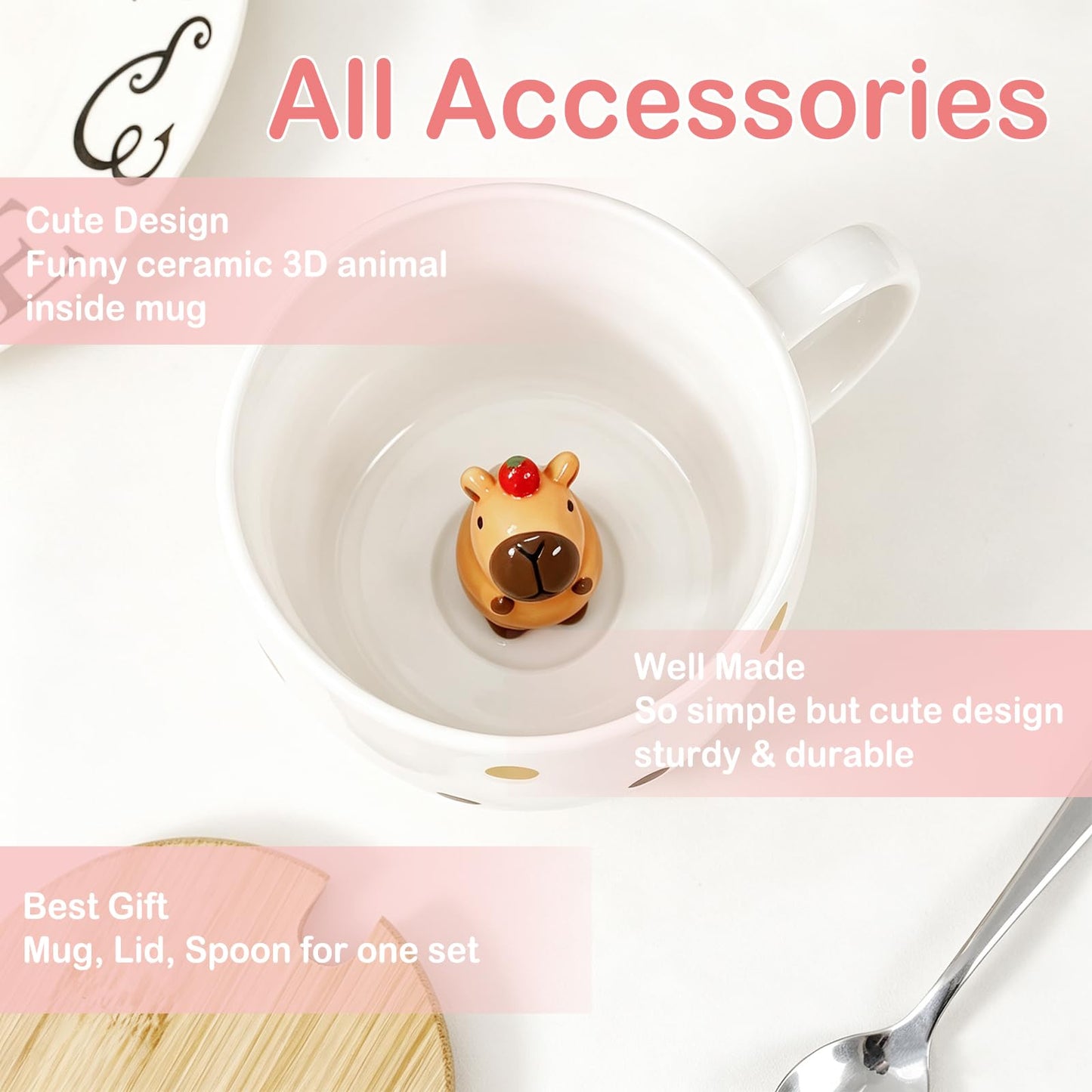 BigNoseDeer Süße Sachen Keramik Katze Kaffeetasse Teetasse Deckel Löffel Lustige Tassen Geschenke für Frauen Kaffeebecher 3D Tasse Personalisiert Cappuccino Tasse Beste Freundin Weihnachten Geschenk