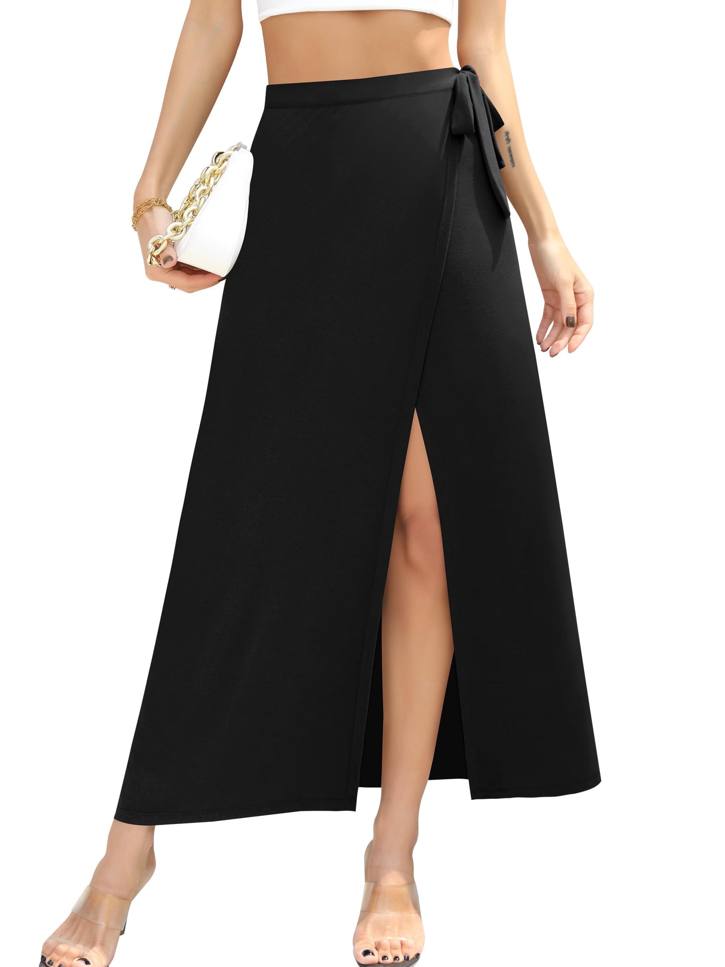 Missufe Damen Sommer Freizeit Strand Bademode Schlitz Flowy Swing Maxi Wickelrock