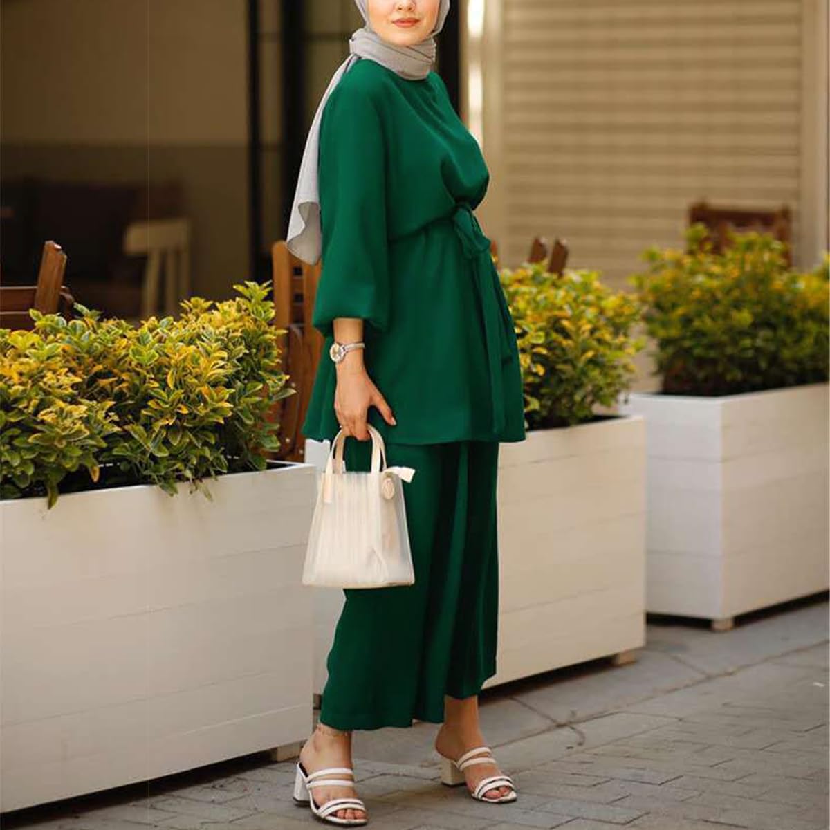 Gebetskleidung Muslim Damen Langarm Top + Lang Hose 2 Teiler Ramadan Outfit
