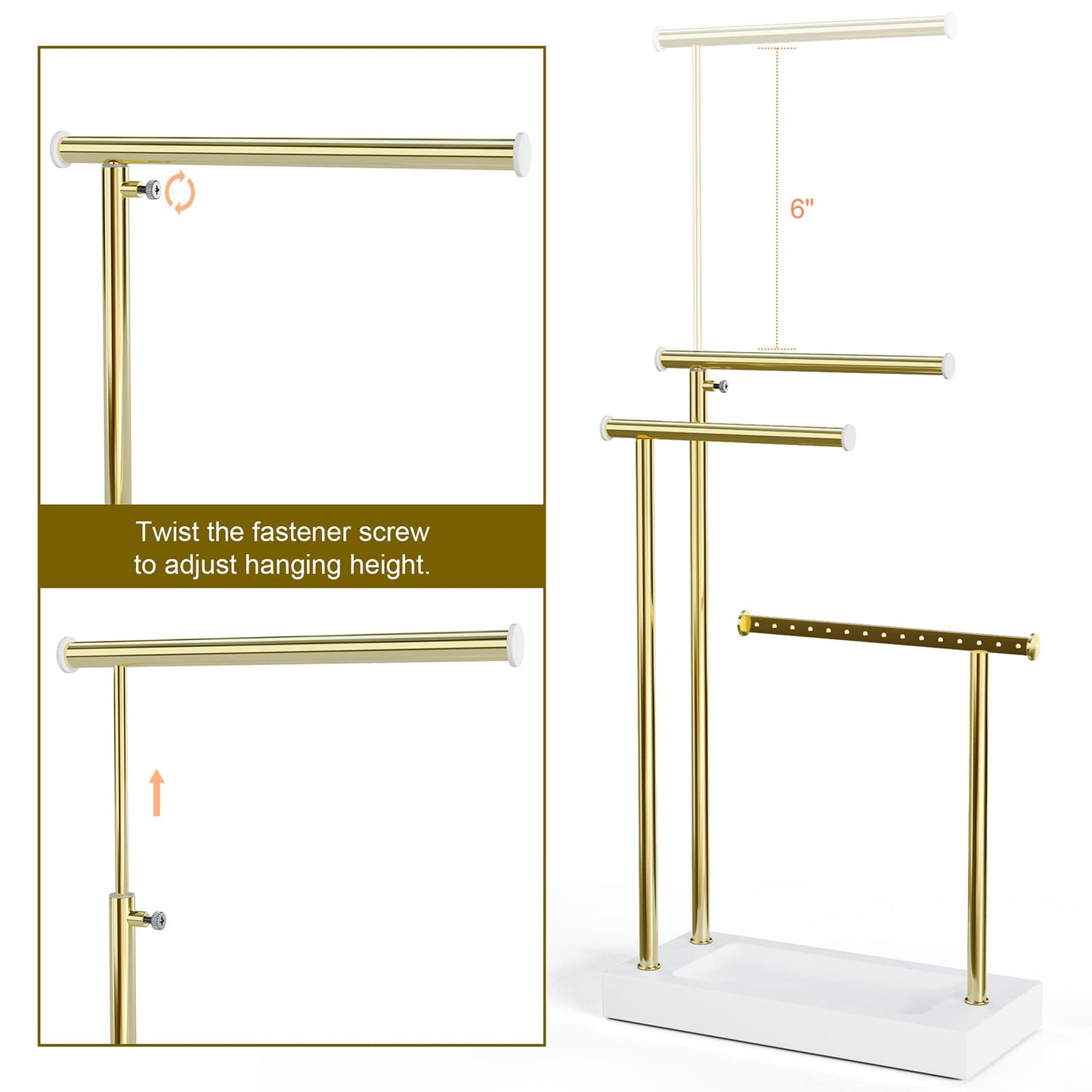 SRIWATANA Schmuckständer Holz Schmuckhalter Kettenhalter 3 Stäbe Drehbar (51cm) Schmuckbaum Schmuckaufbewahrung für Ketten Ohrringen Ringen Uhren und Armbändern