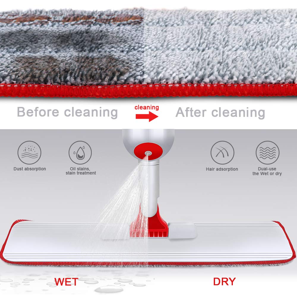 Masthome Wischmopp Bodenwischer Bodenreiniger,Mikrofaser Mopp mit 128cm Teleskopstiel,Wischer Boden Flachmopp mit 4 Moppads für Hartholz,Laminat,Fliesen,Marmor,Send Scraping Dust