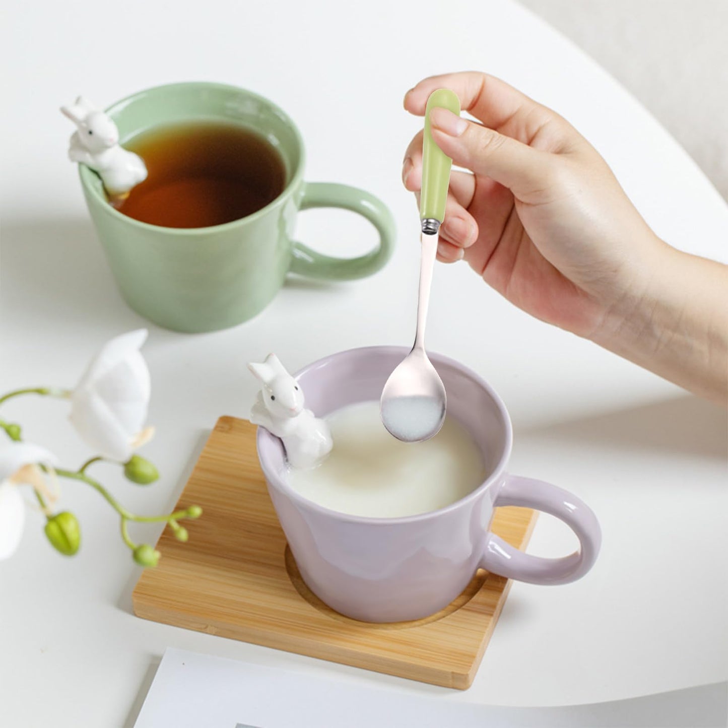 BigNoseDeer Süße Sachen Keramik Katze Kaffeetasse Teetasse Deckel Löffel Lustige Tassen Geschenke für Frauen Kaffeebecher 3D Tasse Personalisiert Cappuccino Tasse Beste Freundin Weihnachten Geschenk