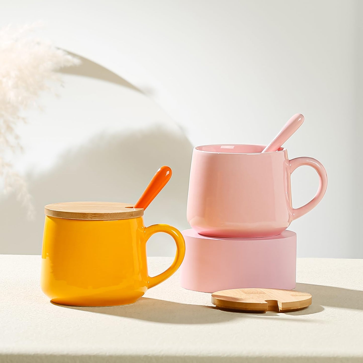 BigNoseDeer Süße Sachen Keramik Katze Kaffeetasse Teetasse Deckel Löffel Lustige Tassen Geschenke für Frauen Kaffeebecher 3D Tasse Personalisiert Cappuccino Tasse Beste Freundin Weihnachten Geschenk