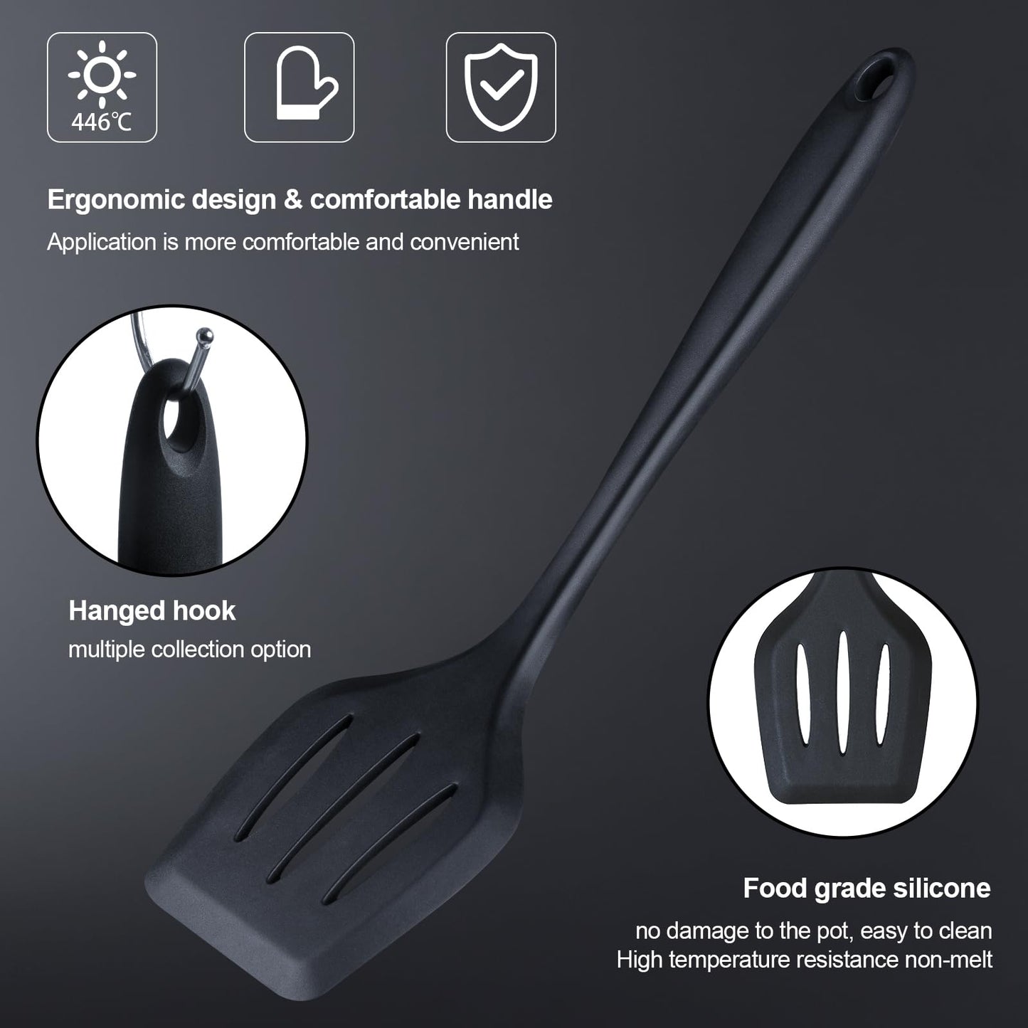 RAXCO Küchenmessersets Mit block,18 Teiligs Küchenutensilien Mit 5 Teiligs Messersets und 7 Teiligs Silikon Pfannenwender,Küchenhelfer sets, Schwarz