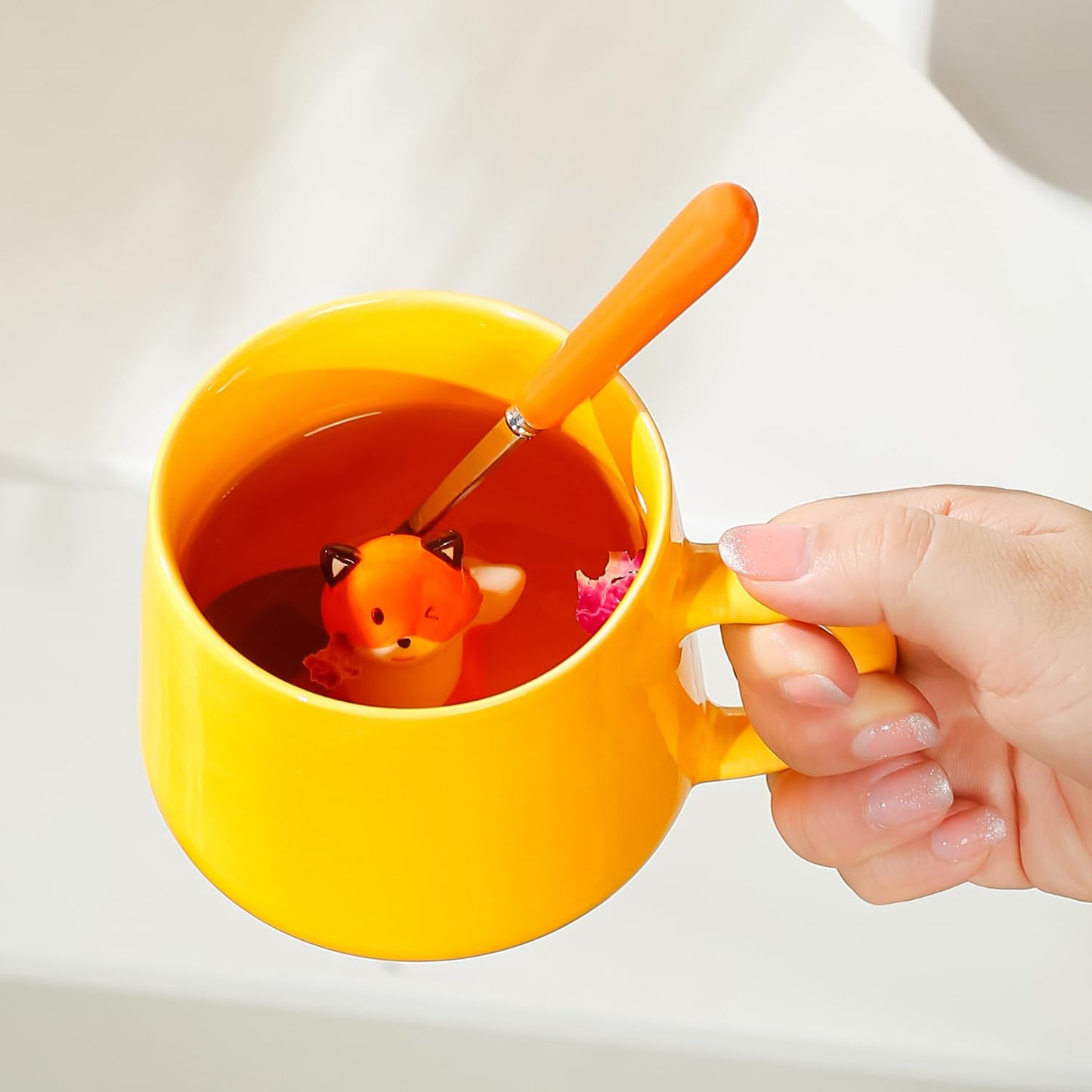 BigNoseDeer Süße Sachen Keramik Katze Kaffeetasse Teetasse Deckel Löffel Lustige Tassen Geschenke für Frauen Kaffeebecher 3D Tasse Personalisiert Cappuccino Tasse Beste Freundin Weihnachten Geschenk