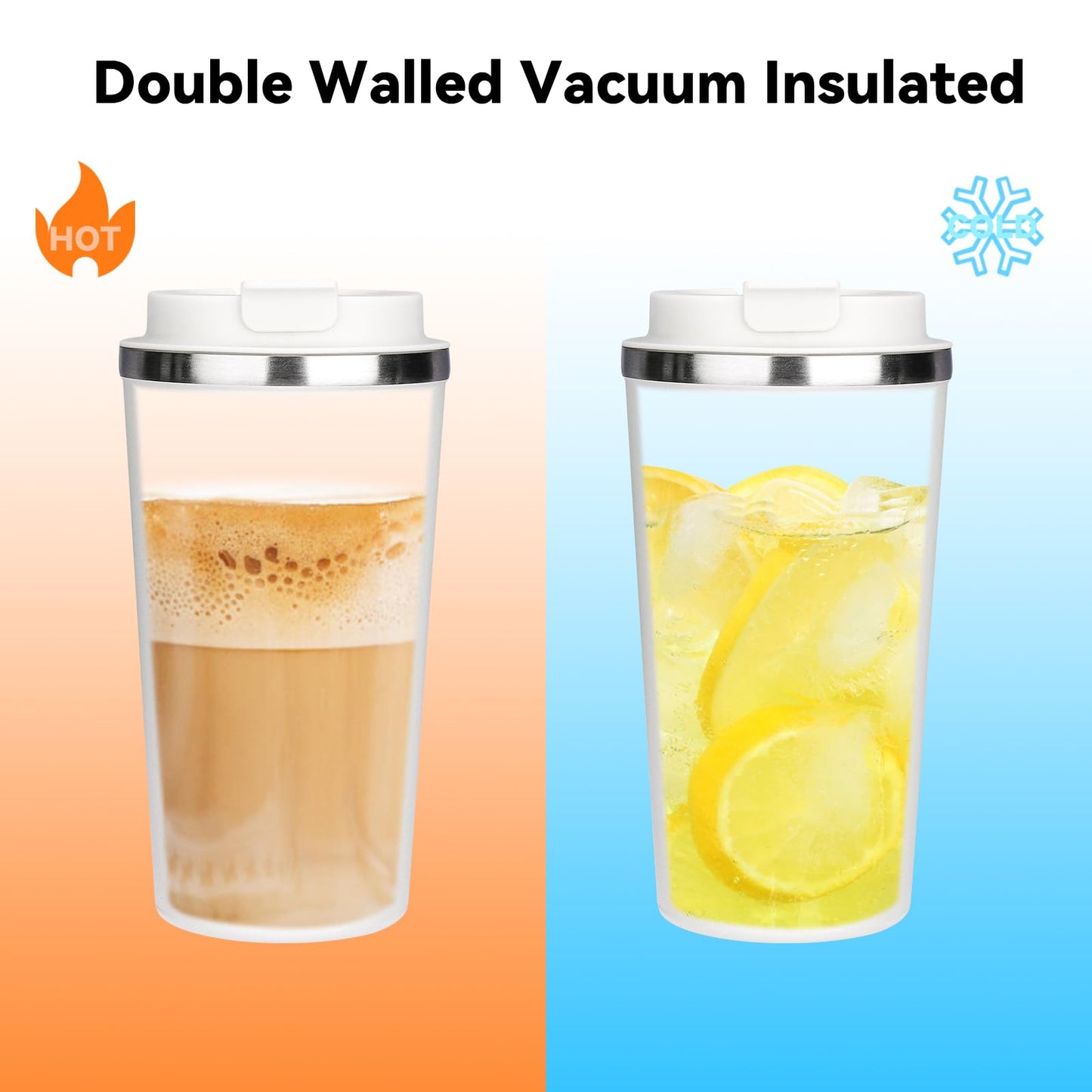 ERBO Kaffeebecher to go, Thermobecher Edelsthal, Auslaufsicher Kaffeetasse Kaffeebecher mit Deckel, Kaffeetasse Thermobecher für Unterwegs Umweltfreundlich, Weiß 380ml