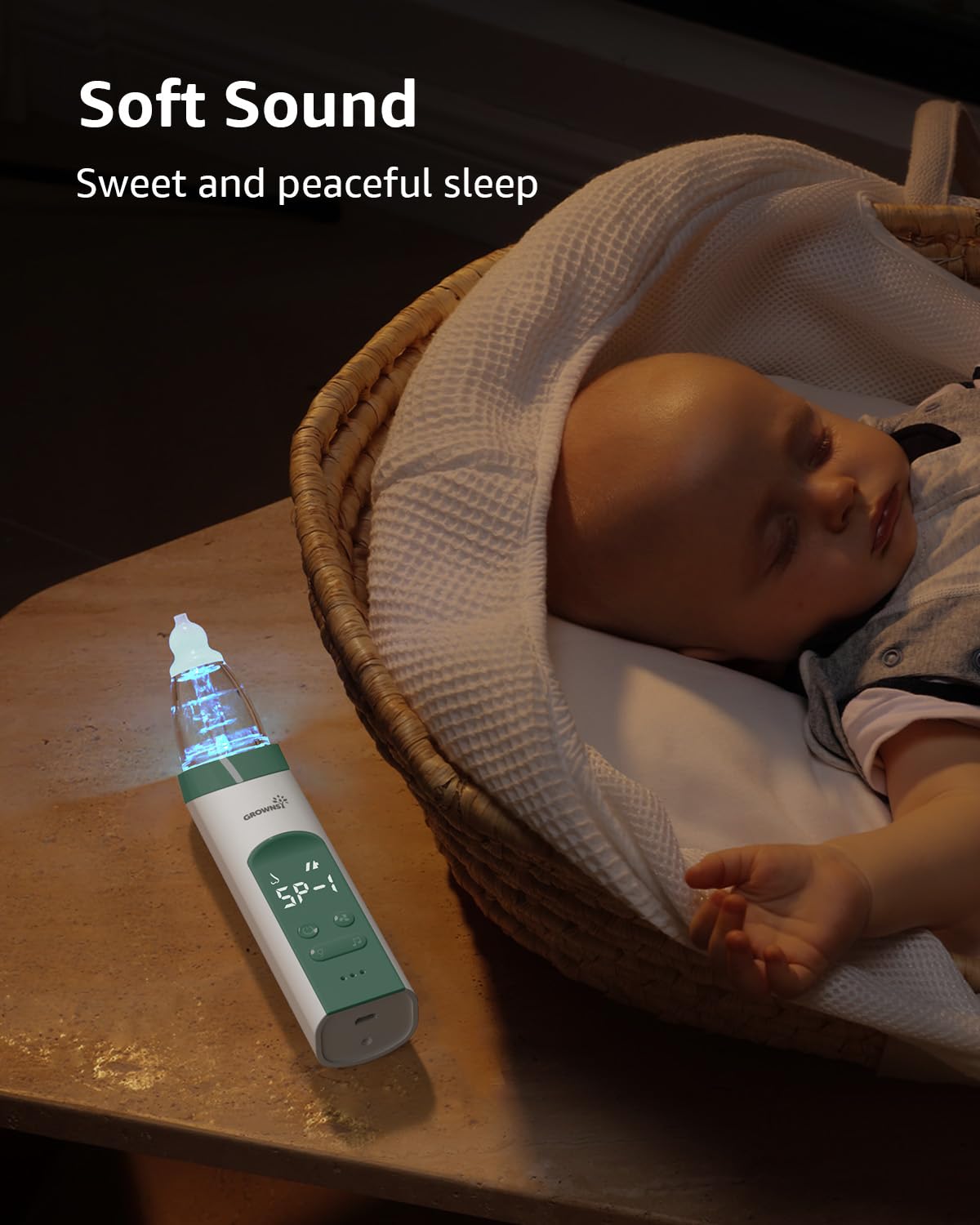 GROWNSY Nasensauger Baby | Nasensauger Baby Elektrisch| Nasensauger Baby Staubsauger Wiederaufladbar, Mit 3 SaugstäRken Musik & Licht Beruhigender Funktion Und 3 GrößEn Silikon Tipps