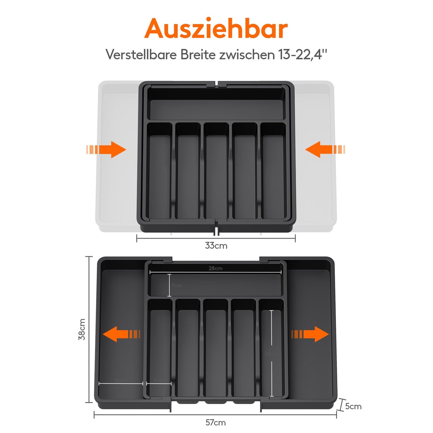 Lifewit Besteckkasten für Schubladen,verstellbarer Besteckhalter Utensilienhalter für Küchenschubladen, Schubladeneinsatz Besteckeinsatz für Küche Organizer aus Kunststoff für Löffel,Gabeln, Schwarz