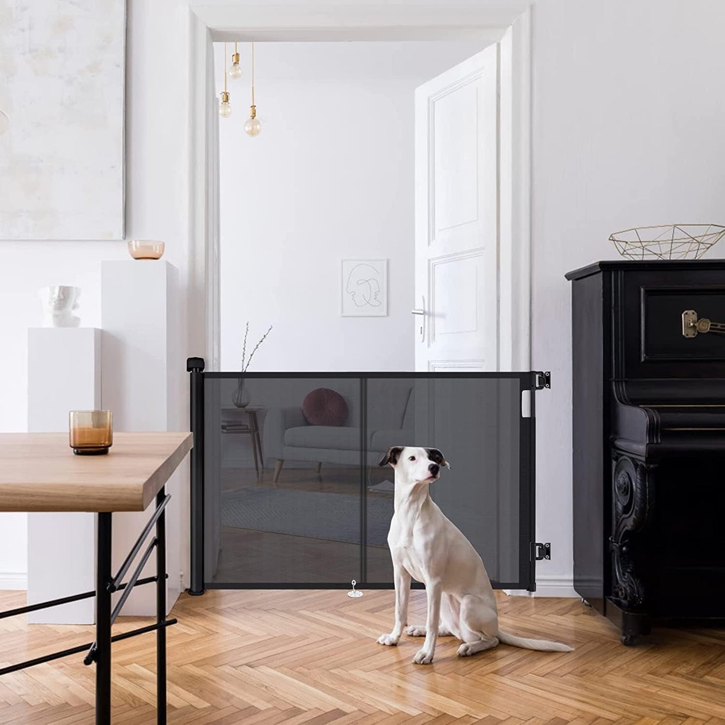 Retractable Stair Safety Gate for Babies, 0-150 cm Wide, Baby Barrier, Cat and Dog Barrier, One-Handed Operation, Suitable for Indoor & Outdoor Use (150 cm, Black)