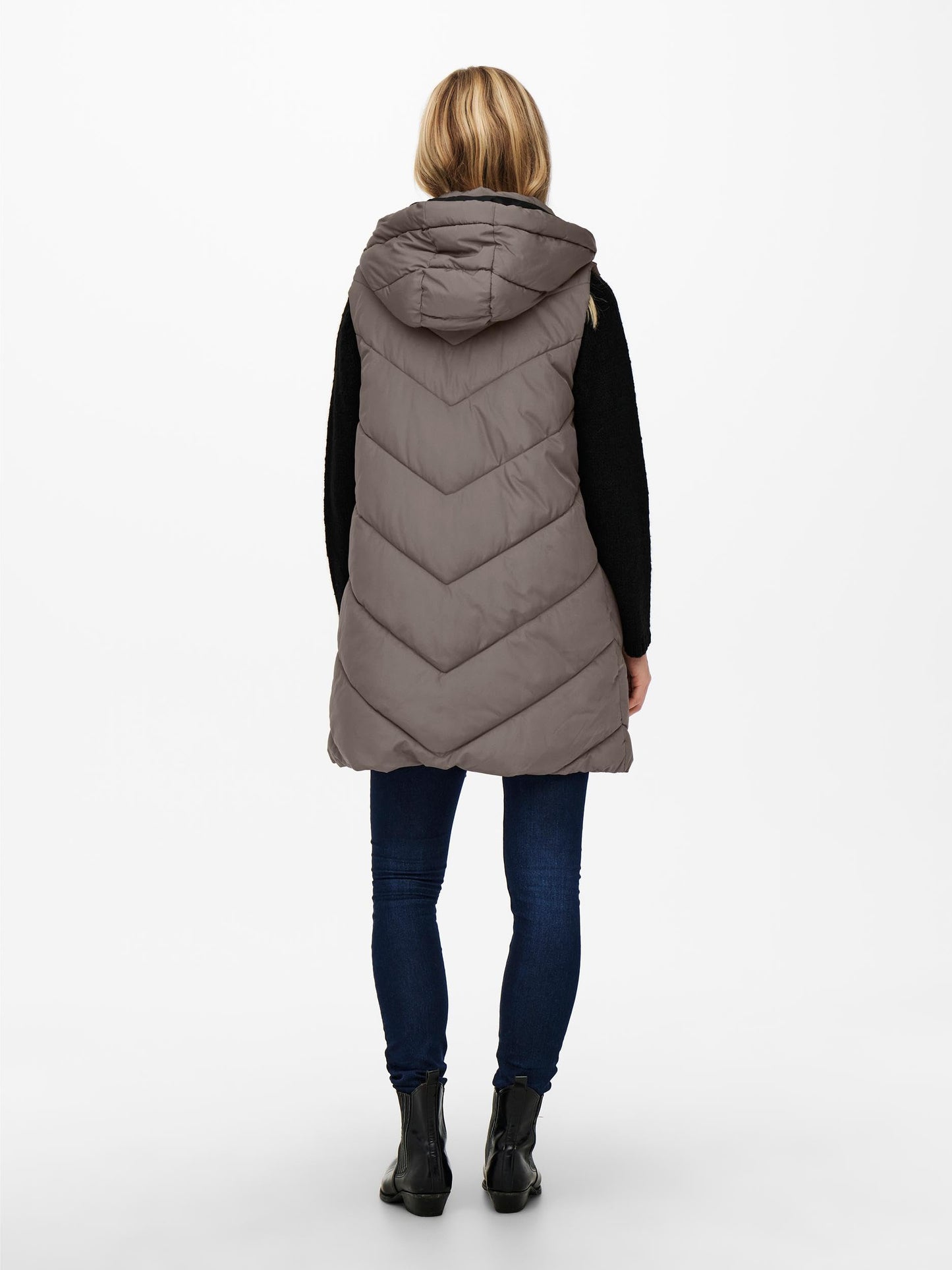 JDY JDYSkylar Women's 3/4 Length Quilted Vest Padded Hood Waistcoat with Hood