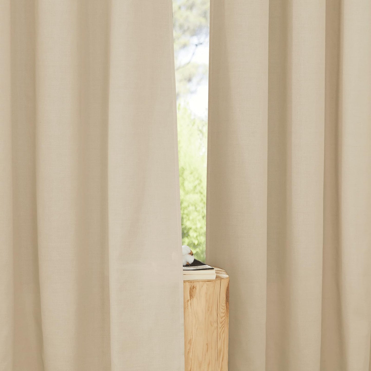 PONY DANCE Leinenvorhang Kräuselband Wohnzimmer Vorhänge Boho 2er Set H 245 x B 140 cm Leinen Gardinen für Schienensystem Leinenoptik Vorhänge Halbtransparent Linen Curtains Living Room, Beige