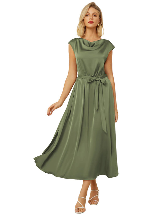 GRACE KARIN Elegantes Damenkleid mit Schalkragen Schmetterlingsärmeln Glatter Sommerstoff für Einen Schicken Abend