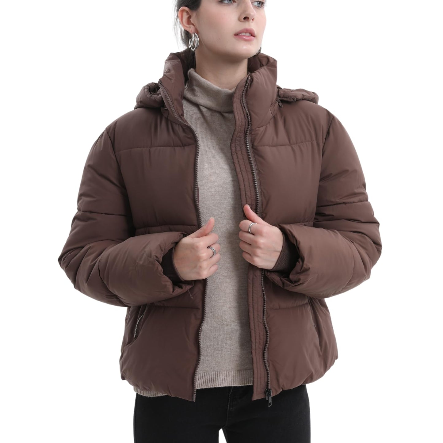 PUFFIT Damen Winter Jake mit Kapuze Warmer Wasserdicht Winterjacke Steppmantel Female Jacken