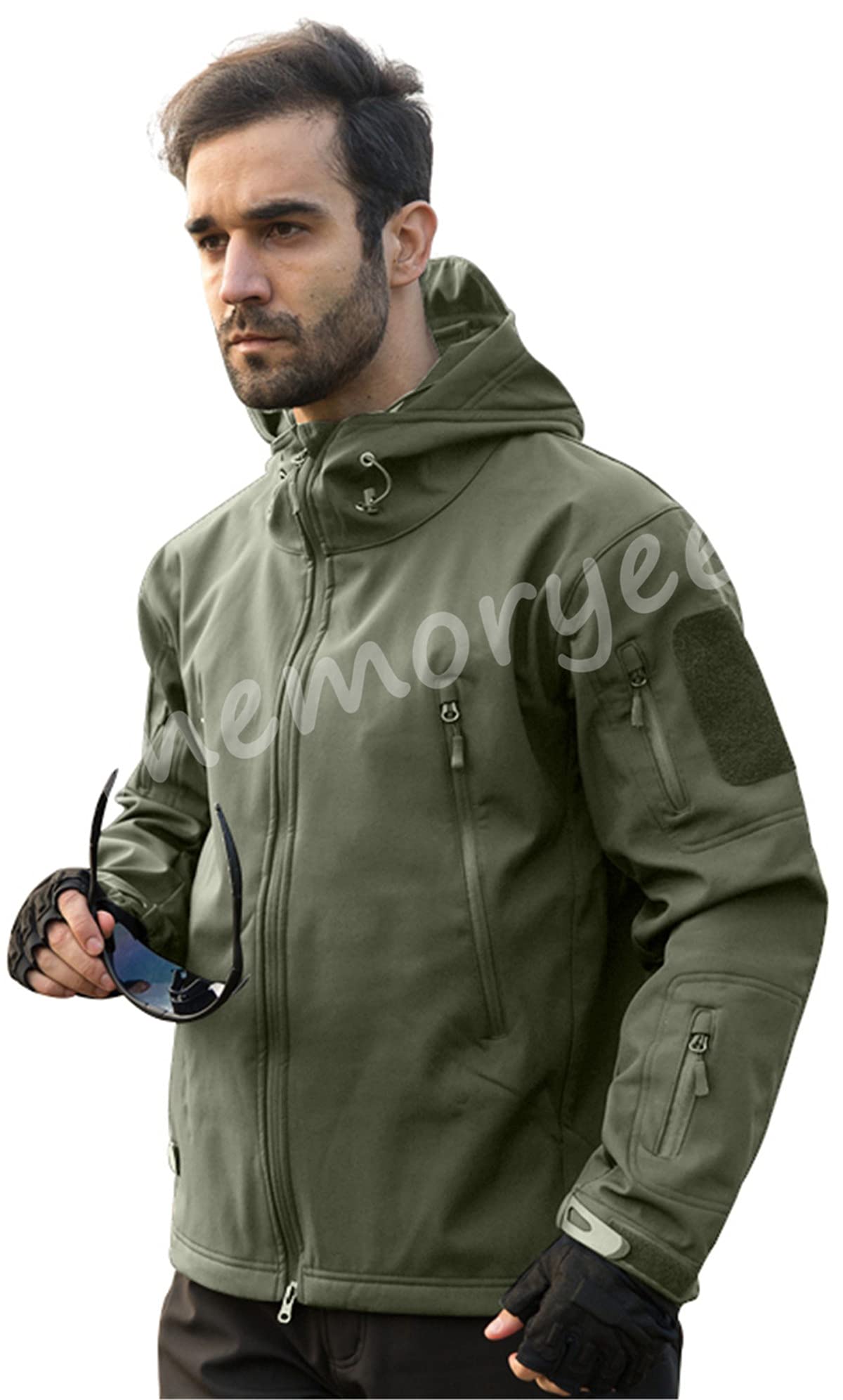 Memoryee Men's Waterproof Softshell Jackets, Warm Military Outdoor Tactical Hoodies, Camouflage Coat