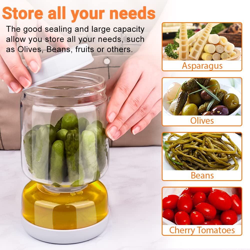Homnoble Glas Einlegeglas mit Sieb Sanduhr, Pickle und Olive Jar Flip für Saft Separator von Nassen und Trockenen Food-grade ABS Deckel und BPA Frei für Essiggurke Olive Kimchi Jalapenos