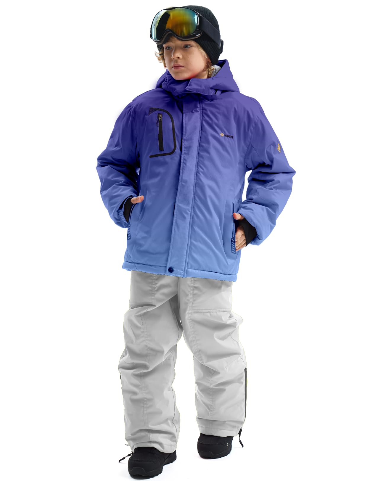 Gemyse Boys' Waterproof Ski Jacket, Windproof Fleece Jacket, Outdoor Winter Jacket, Rain Jacket with Hood