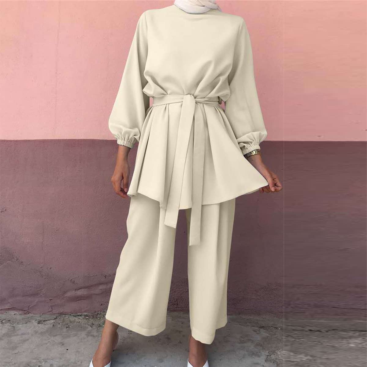 Gebetskleidung Muslim Damen Langarm Top + Lang Hose 2 Teiler Ramadan Outfit