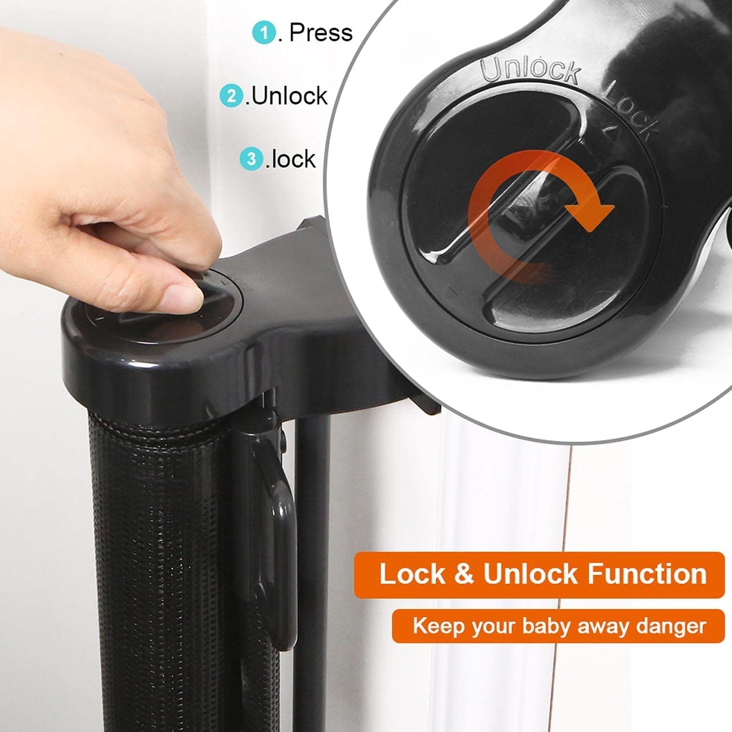 Retractable Stair Safety Gate for Babies, 0-150 cm Wide, Baby Barrier, Cat and Dog Barrier, One-Handed Operation, Suitable for Indoor & Outdoor Use (150 cm, Black)