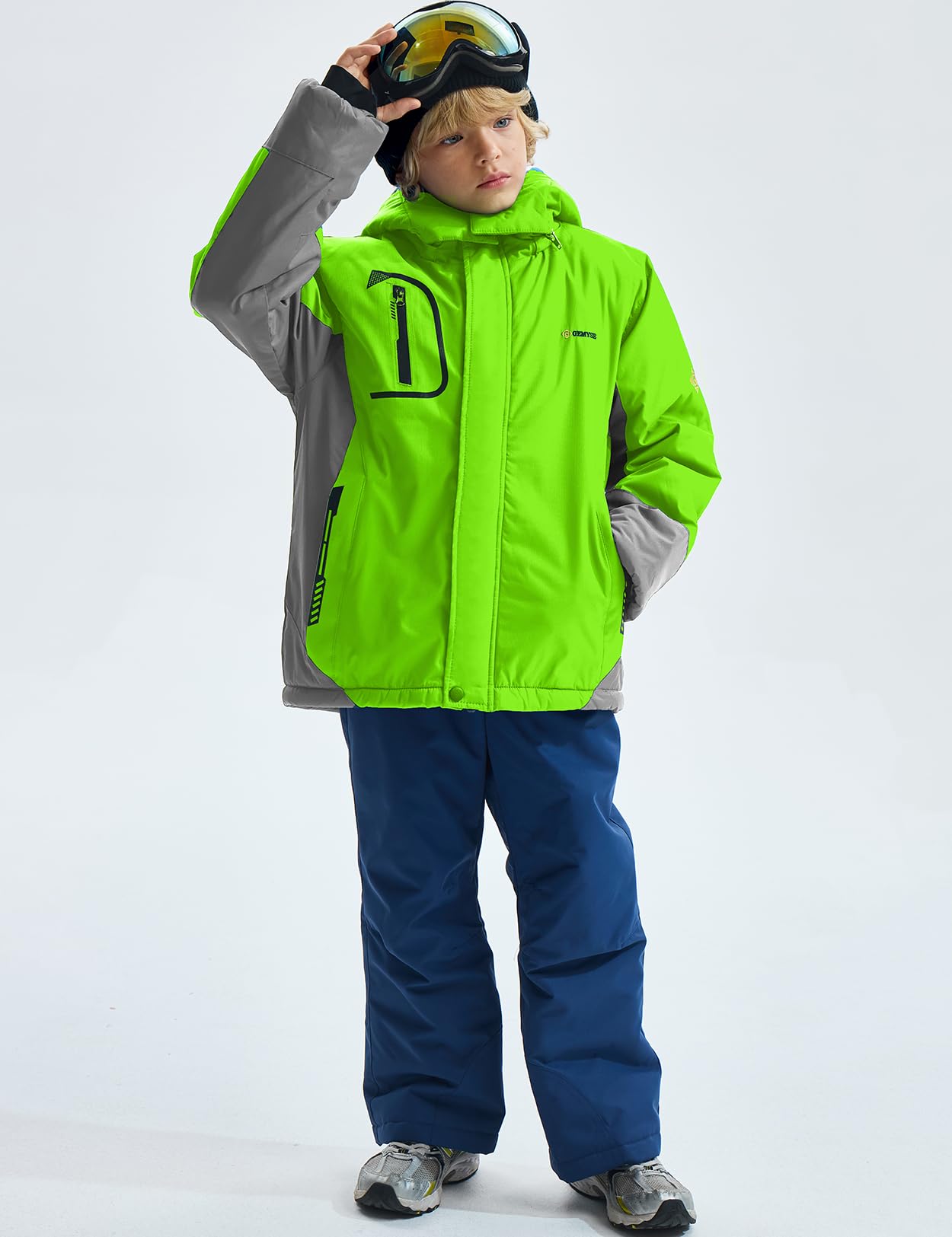 Gemyse Boys' Waterproof Ski Jacket, Windproof Fleece Jacket, Outdoor Winter Jacket, Rain Jacket with Hood