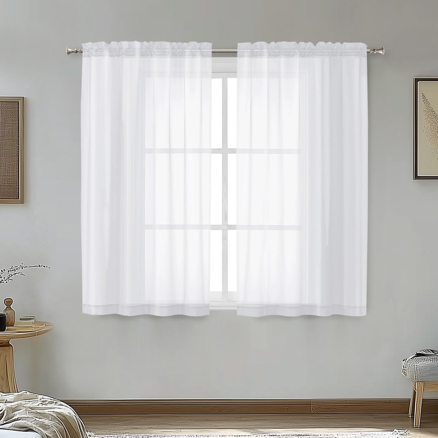 OVZME Extra Lange, durchsichtige Vorhänge, 241,3 cm Länge für französische Tür, Stangentasche, Voile, Fensterbehandlung für Wohnzimmer, Marineblau, 2 Paneele à 42 x 95 l