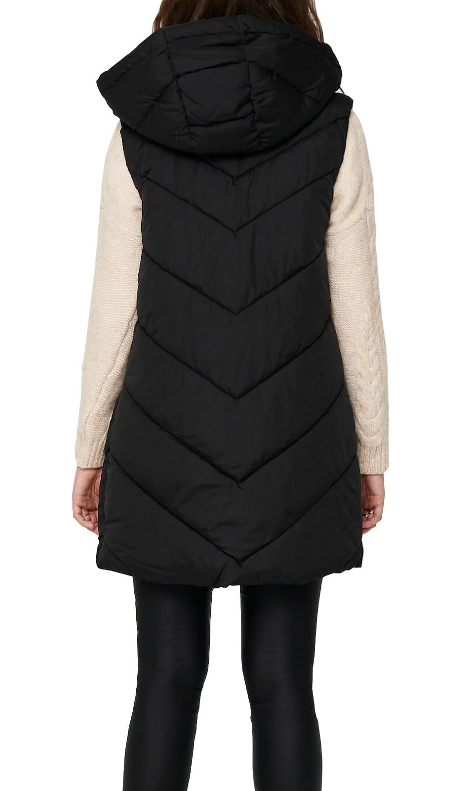 JDY JDYSkylar Women's 3/4 Length Quilted Vest Padded Hood Waistcoat with Hood