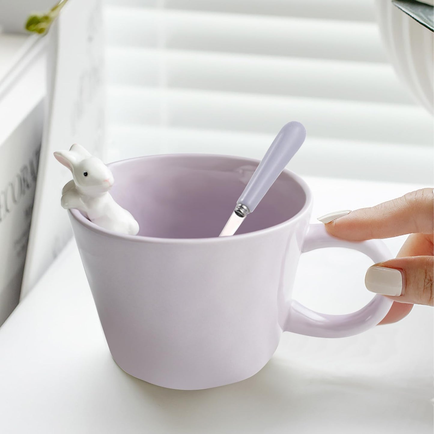 BigNoseDeer Süße Sachen Keramik Katze Kaffeetasse Teetasse Deckel Löffel Lustige Tassen Geschenke für Frauen Kaffeebecher 3D Tasse Personalisiert Cappuccino Tasse Beste Freundin Weihnachten Geschenk