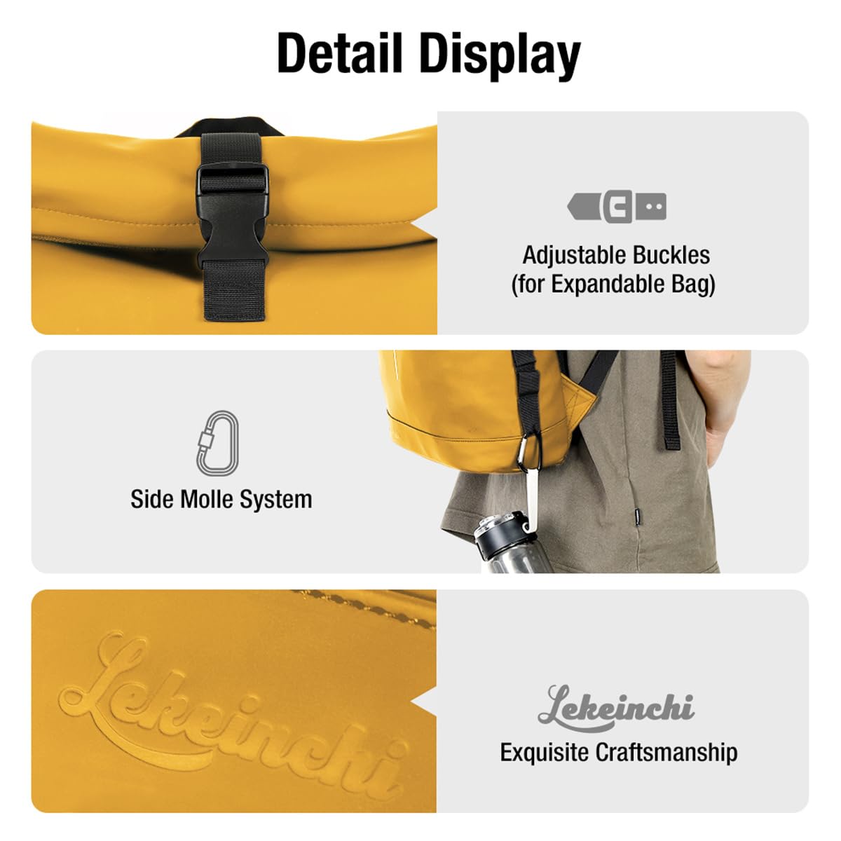 Lekeinchi Rolltop Rucksack Wasserdicht für Damen & Herren, Großer Laptop Rucksack mit Computerfach für 17 Zoll Laptop, Elegant Reiserucksack Daypack für Reisen, Radfahren, Uni Schule, Arbeit-Blau