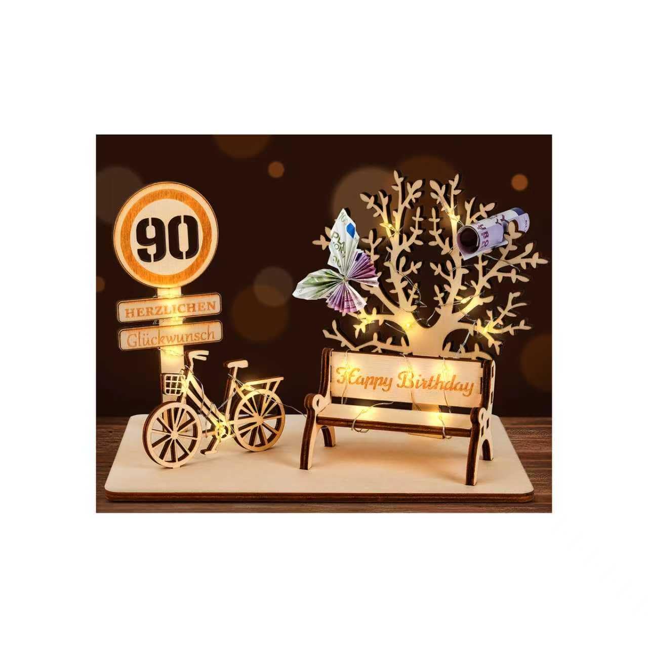 I LOVE MOM Geldgeschenk Geburtstag Holz, Fahrrad Geschenk, DIY Holz Schild Gästebuch Dreidimensionale Bäume Sitzbank Deko Zahlen für Geschenke, Hochzeiten, Partys, Geburtstage, Jubiläum (GYY-60)