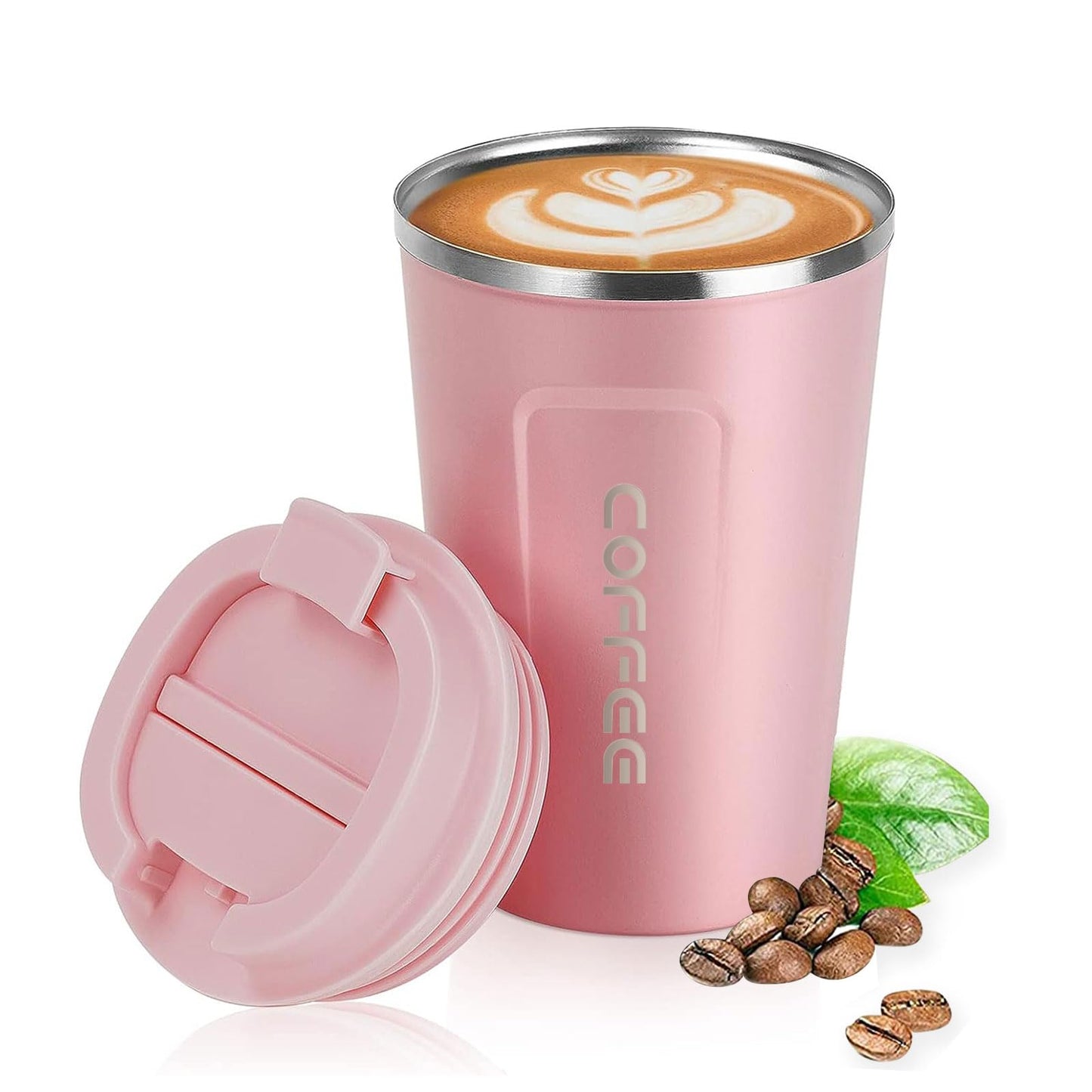 ERBO Kaffeebecher to go, Thermobecher Edelsthal, Auslaufsicher Kaffeetasse Kaffeebecher mit Deckel, Kaffeetasse Thermobecher für Unterwegs Umweltfreundlich, Weiß 380ml
