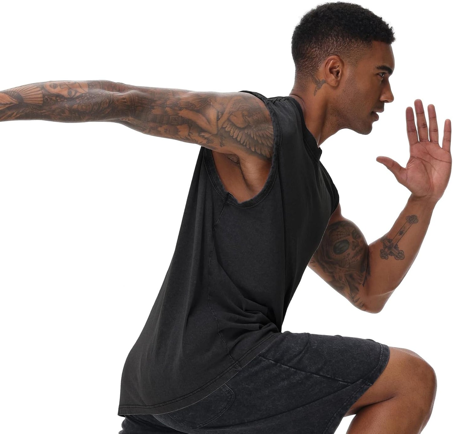 Herren Kurzarm Sommer Ärmelloses Shirt, Männer Fitness ärmellos Weste, Washed Sleeveless t-Shirt, Workout, Fitnessstudio, Baumwolle