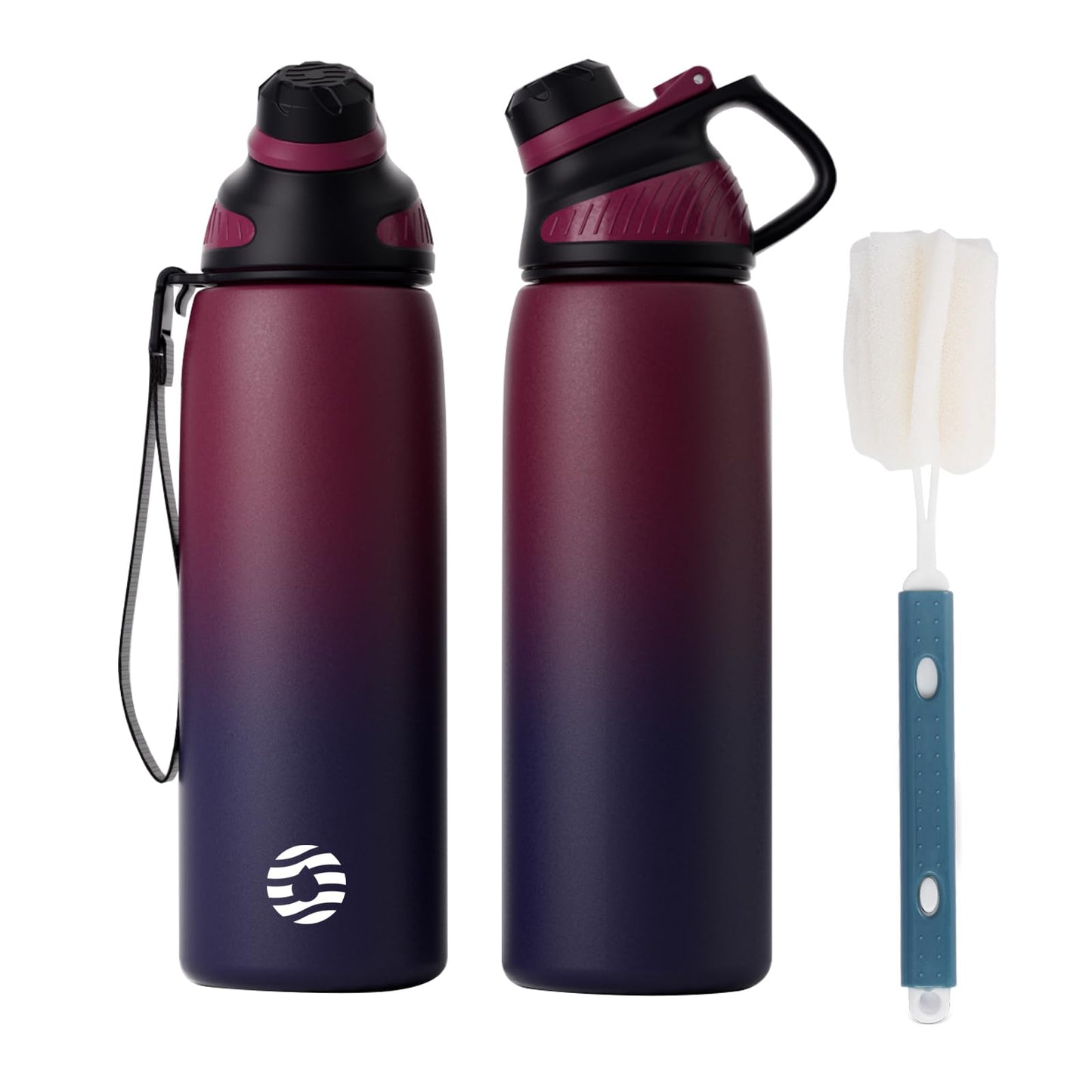 Fjbottle Edelstahl Trinkflasche Sport mit Magnetischem Deckel 1L, 800ml, 600ml, 400ml BPA-Frei Auslaufsichere Kinder Flasche - Kohlensäure geeignet 1500ML Wasserflasche Thermo für Schule, Fitness