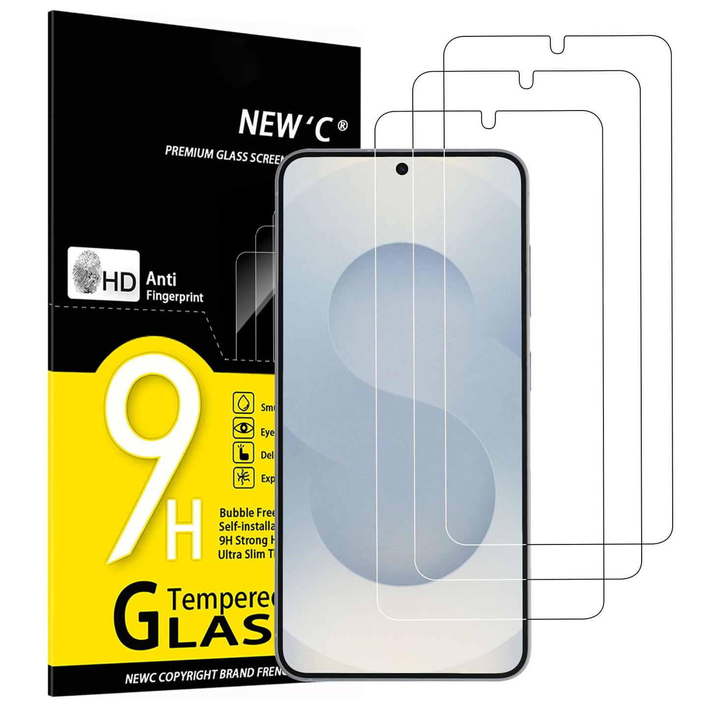 NEW'C Pack of 3 for Samsung Galaxy S25 Ultra Tempered Glass, Scratch Free, 9H Hardness, HD Screen Protector, Ultra Clear, Ultra Resistant