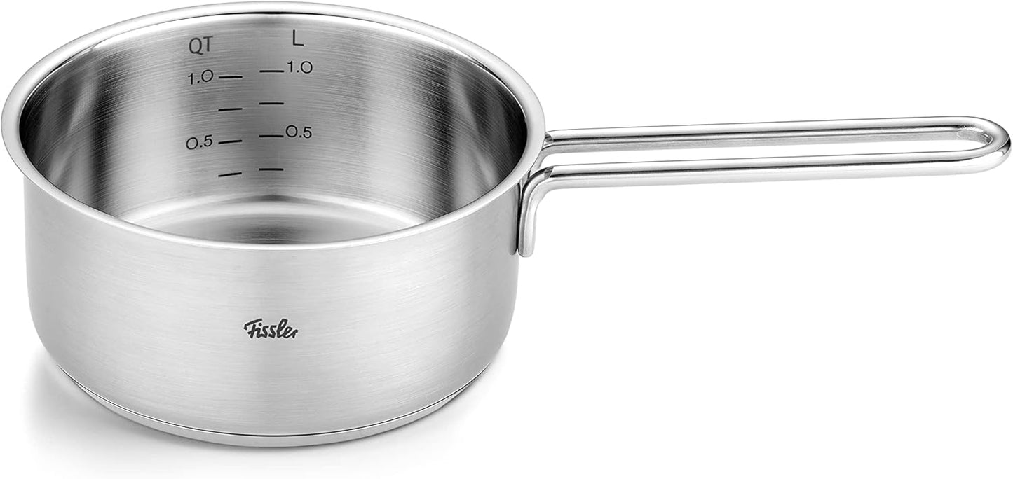 Fissler Pure Collection / Edelstahl-Kochtopfset, 5-teilig, Töpfe mit Glas-Deckel (3 Kochtöpfe,1 Bratentopf 1 Stielkasserolle) - Induktion, Silber