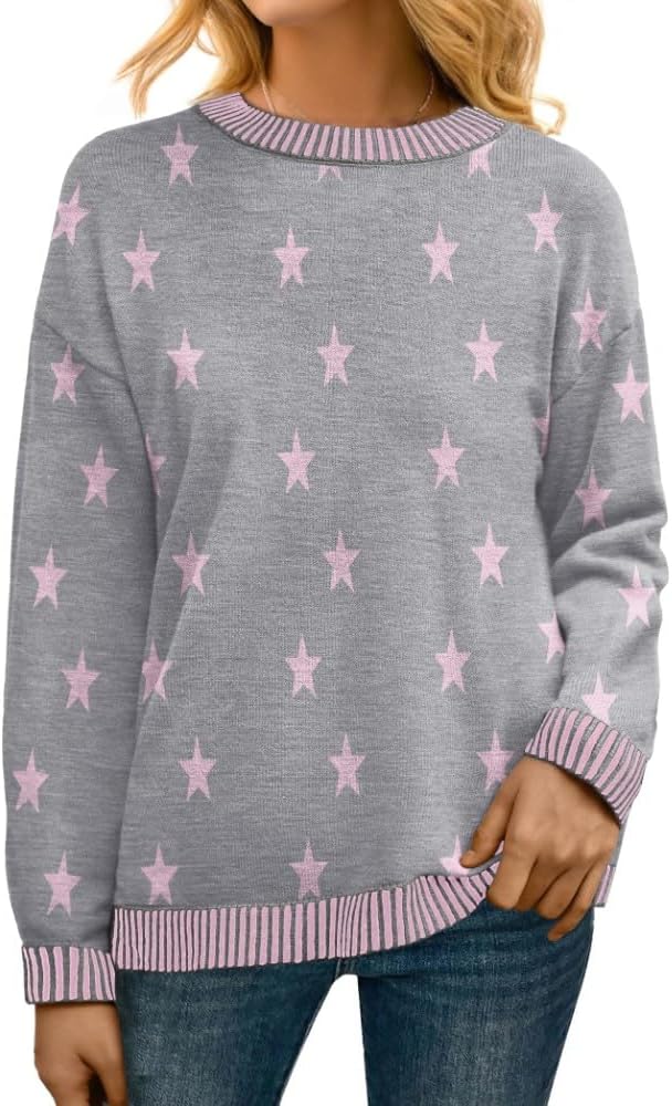 PrinStory Pullover Damen Strickpullover Langarm Rundhals Elegant Lässig Sweatshirt Warm Damen Winter Pullis Strickwaren