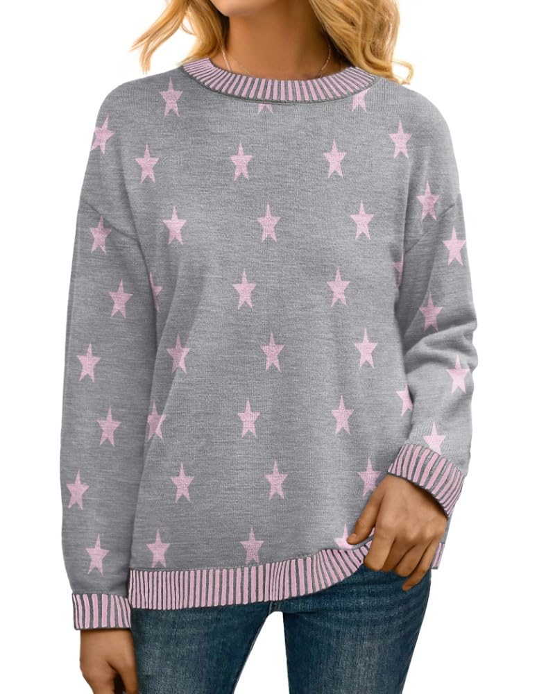 PrinStory Pullover Damen Strickpullover Langarm Rundhals Elegant Lässig Sweatshirt Warm Damen Winter Pullis Strickwaren