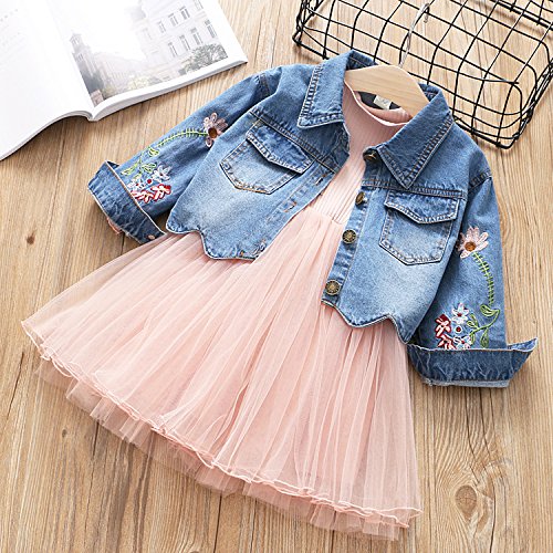 Yao Frühling Herbst Kleine Mädchen Kleidungsset Kind Kinder Jeansjacke und Langarmkleid 2-teiliges Set