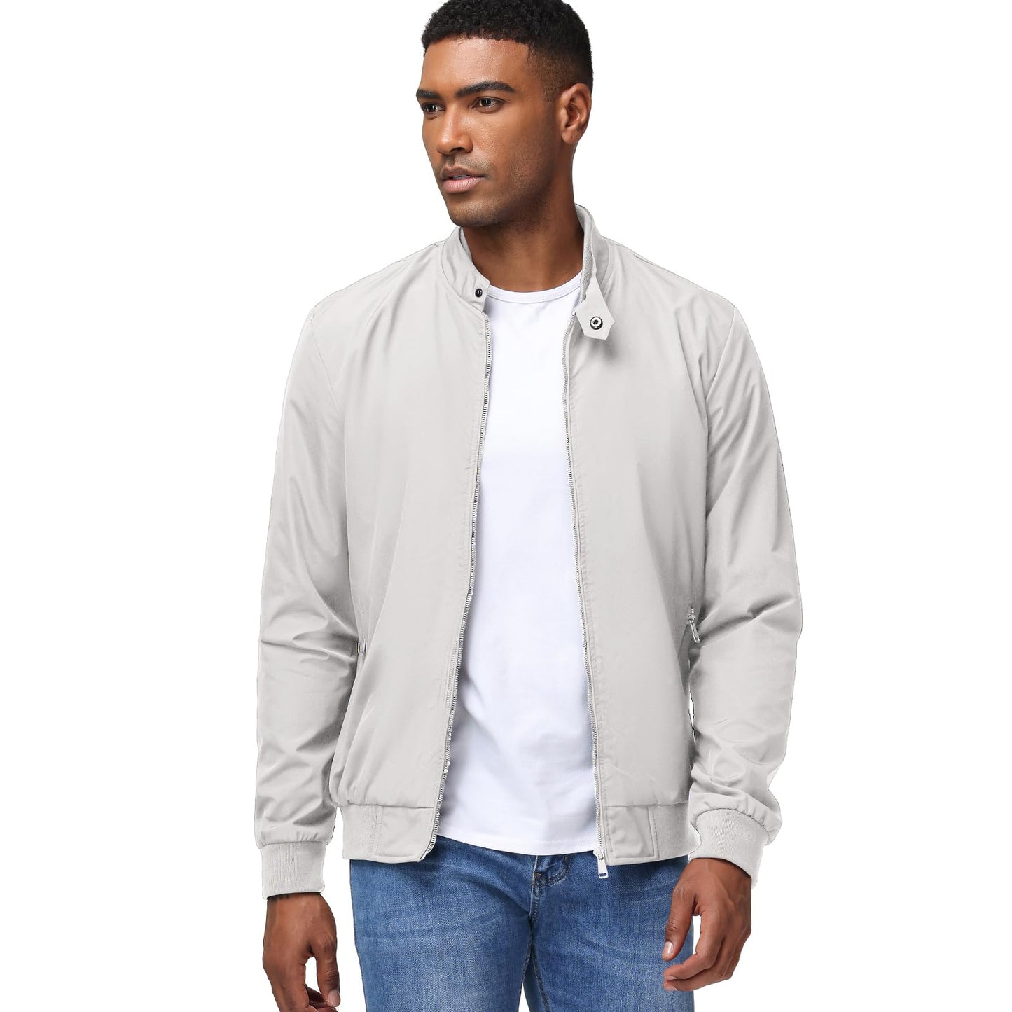 HOTIAN Herren Jacke Leichte Windbreaker Bomberjacke mit Stehkragen Jacke Übergangsjacke Freizeit jacke mit Reißverschlusstaschen