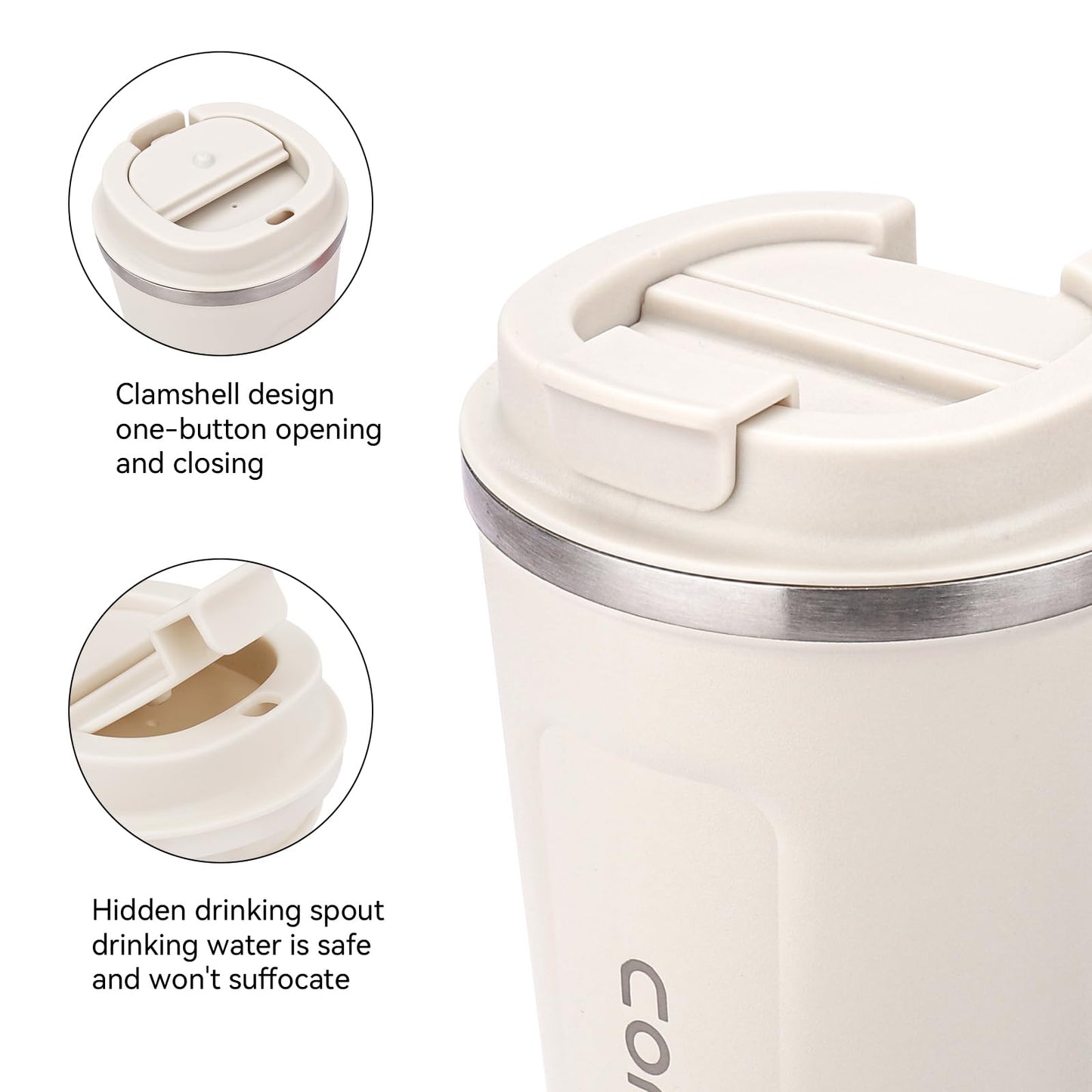 ERBO Kaffeebecher to go, Thermobecher Edelsthal, Auslaufsicher Kaffeetasse Kaffeebecher mit Deckel, Kaffeetasse Thermobecher für Unterwegs Umweltfreundlich, Weiß 380ml
