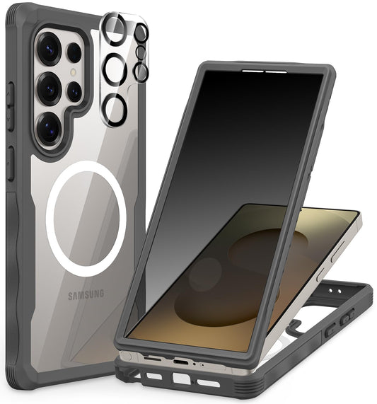 CENHUFO Privacy Screen Case for Samsung Galaxy S25 Ultra, Magnetic Mobile Phone Case with Built-in Privacy Tempered Glass Screen Protector and Camera Protection, 360 Degree Protective Case, Shockproof