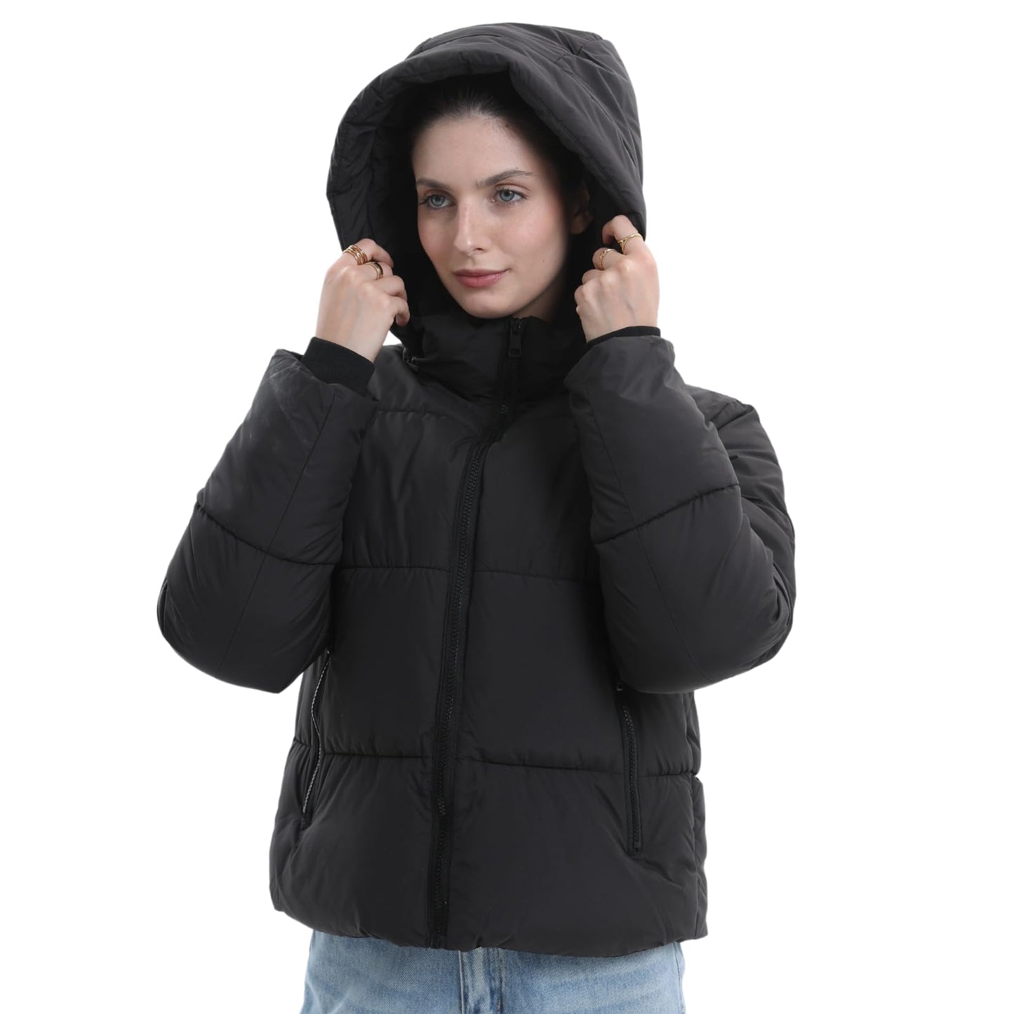 PUFFIT Damen Winter Jake mit Kapuze Warmer Wasserdicht Winterjacke Steppmantel Female Jacken