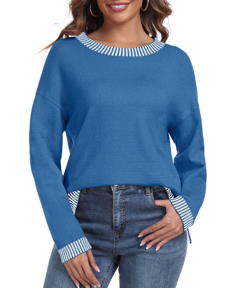 PrinStory Pullover Damen Strickpullover Langarm Rundhals Elegant Lässig Sweatshirt Warm Damen Winter Pullis Strickwaren