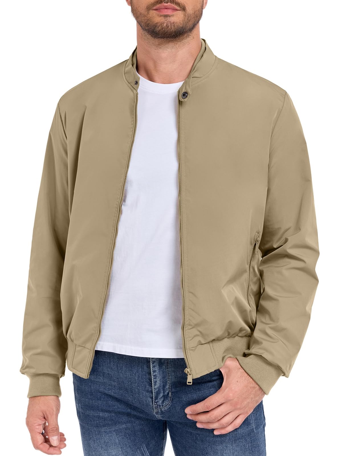 HOTIAN Herren Jacke Leichte Windbreaker Bomberjacke mit Stehkragen Jacke Übergangsjacke Freizeit jacke mit Reißverschlusstaschen