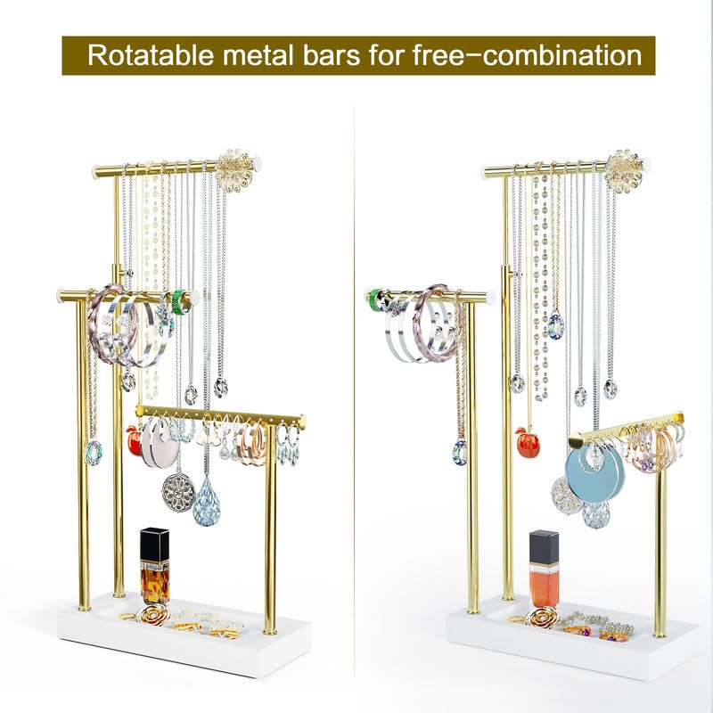 SRIWATANA Schmuckständer Holz Schmuckhalter Kettenhalter 3 Stäbe Drehbar (51cm) Schmuckbaum Schmuckaufbewahrung für Ketten Ohrringen Ringen Uhren und Armbändern