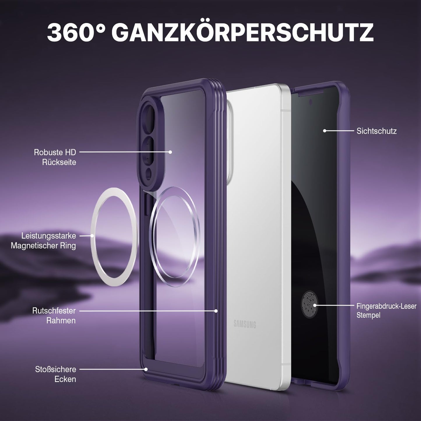 CENHUFO Privacy Screen Case for Samsung Galaxy S25 Ultra, Magnetic Mobile Phone Case with Built-in Privacy Tempered Glass Screen Protector and Camera Protection, 360 Degree Protective Case, Shockproof