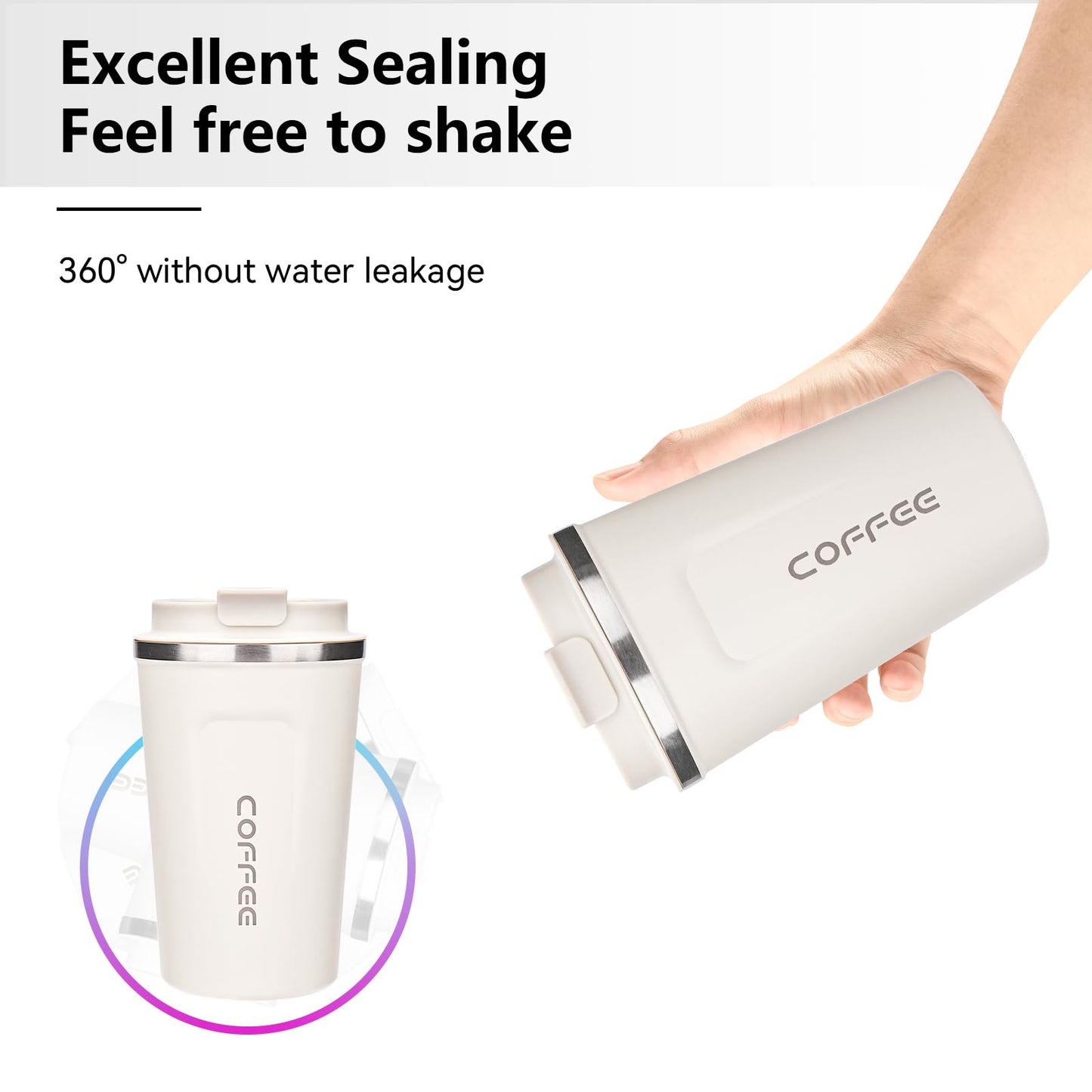 ERBO Kaffeebecher to go, Thermobecher Edelsthal, Auslaufsicher Kaffeetasse Kaffeebecher mit Deckel, Kaffeetasse Thermobecher für Unterwegs Umweltfreundlich, Weiß 380ml