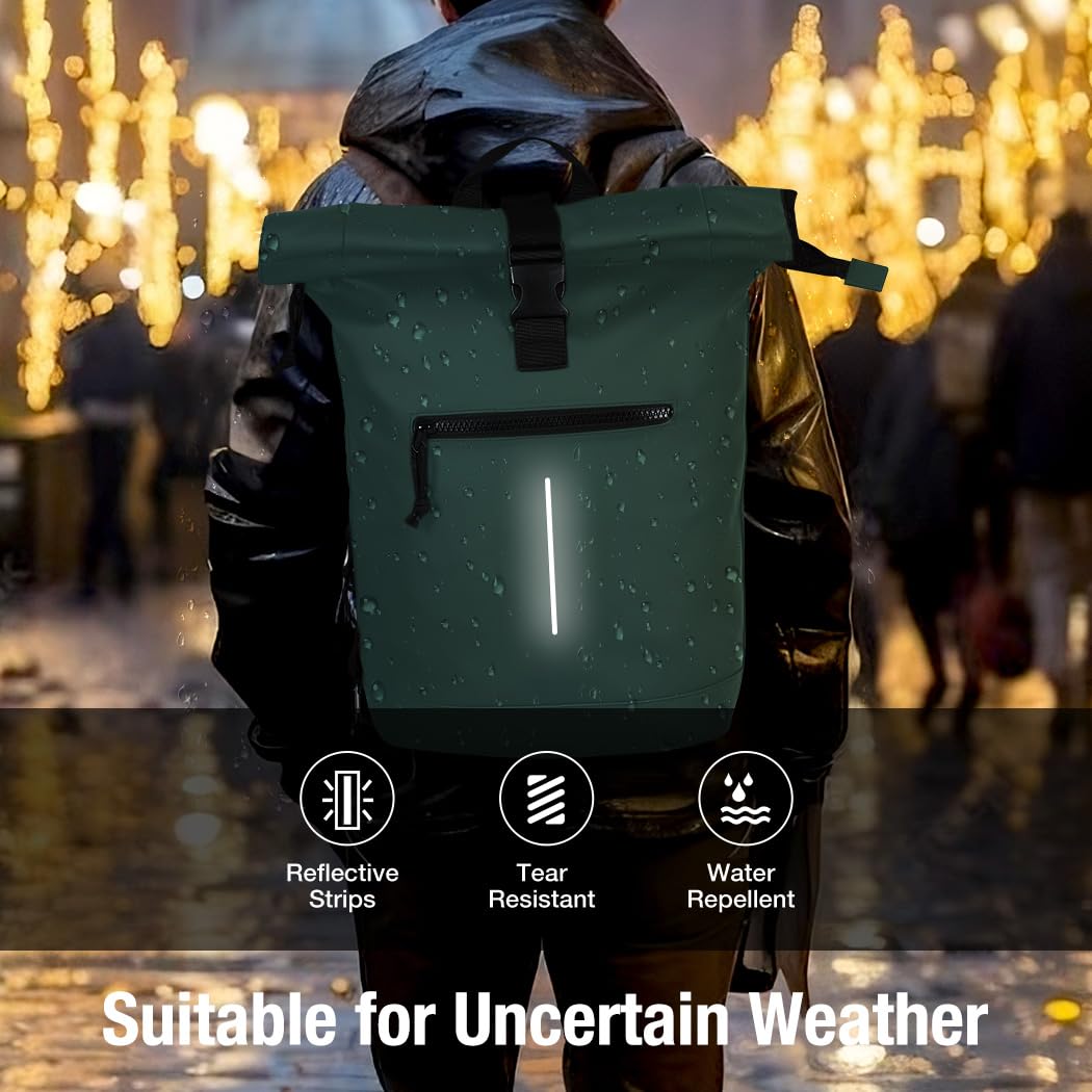 Lekeinchi Rolltop Rucksack Wasserdicht für Damen & Herren, Großer Laptop Rucksack mit Computerfach für 17 Zoll Laptop, Elegant Reiserucksack Daypack für Reisen, Radfahren, Uni Schule, Arbeit-Blau